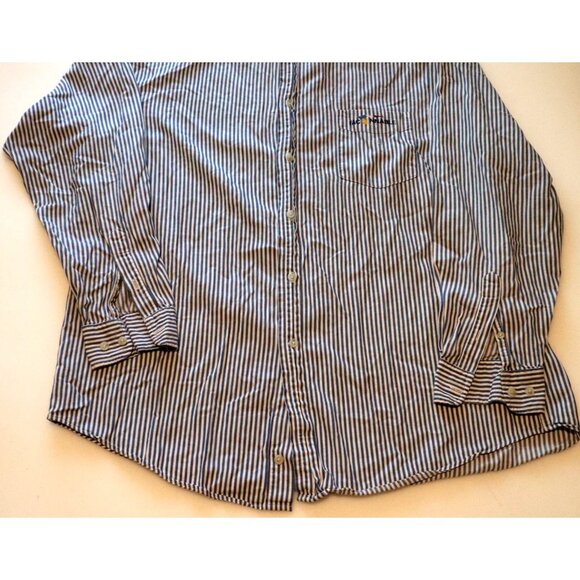 Faconnable Shirt Blue White Stripe Cotton Logo XL Classic Old Money - Picture 5 of 7